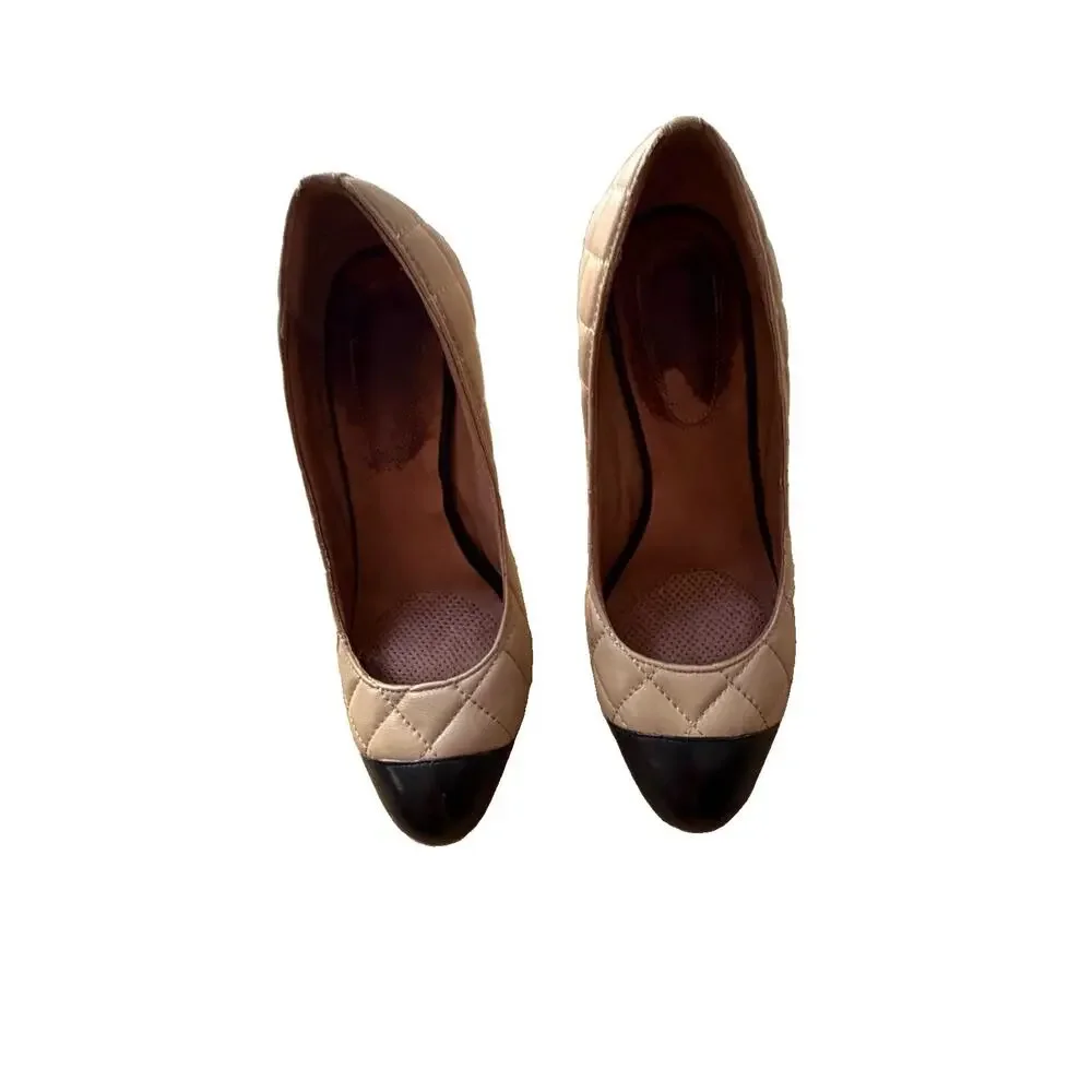 Corso Como Black & Tan Leather Quilted Spectator Pumps Sz 7.5